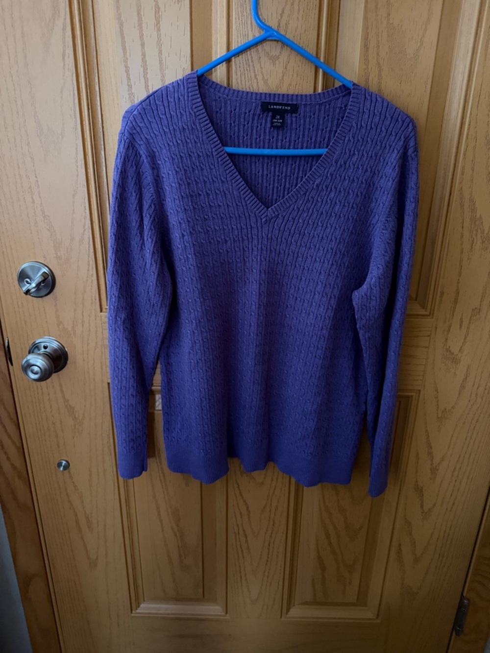 Lands' End Lavender Cable V-Neck Sweater - Women's 2X 20/22